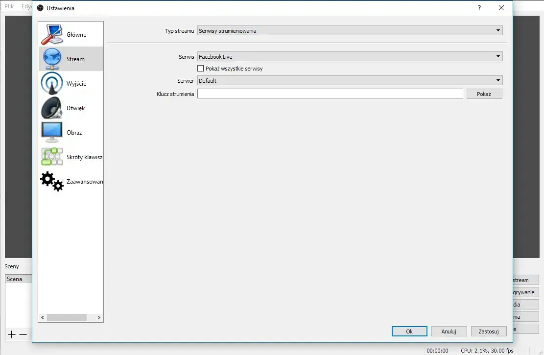 program OBS facebook live 1