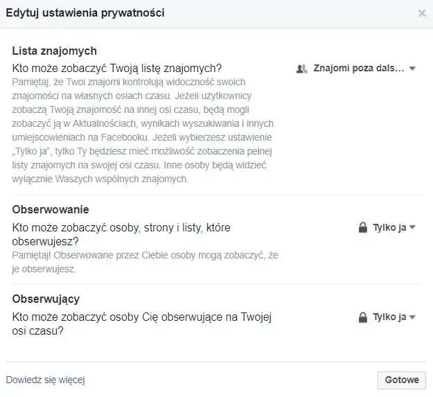 ustawienia prywatności facebook