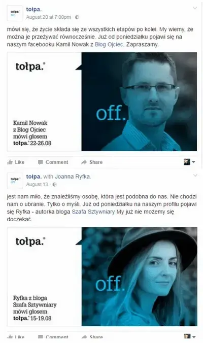 Fanpage na Facebooku dedykowany kampanii tołpa off.