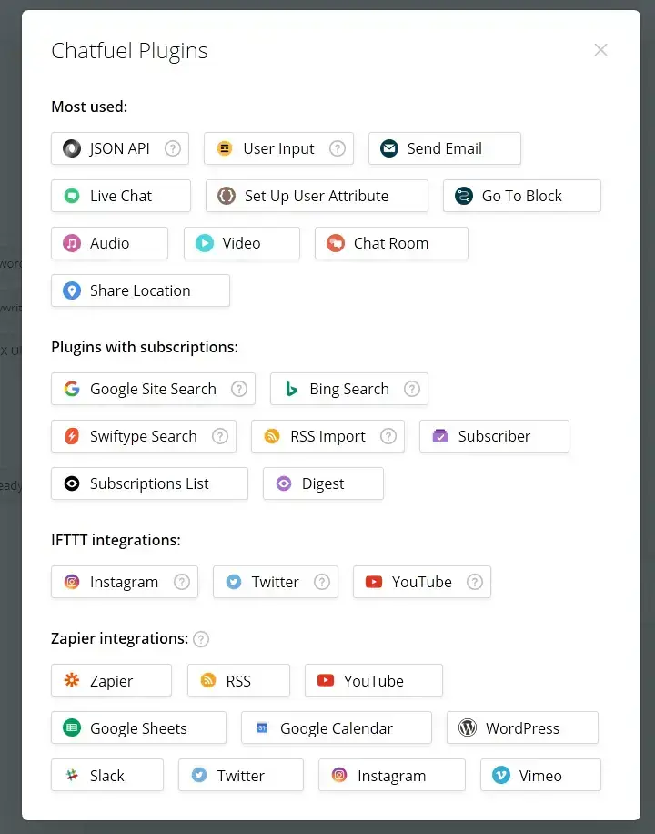 wtyczki programu chatfuel