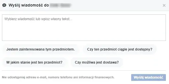 Formularz kontaktowy w Facebook Marketplace