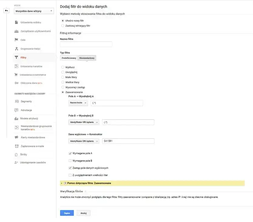 google analytics - filtry