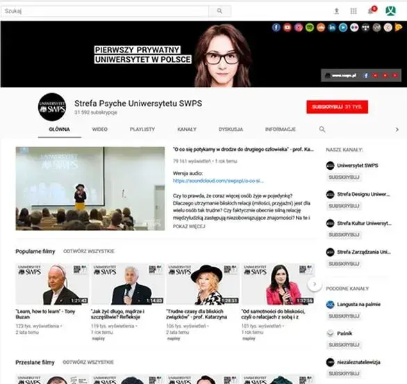 Strefa Psyche SWPS kanał YouTube