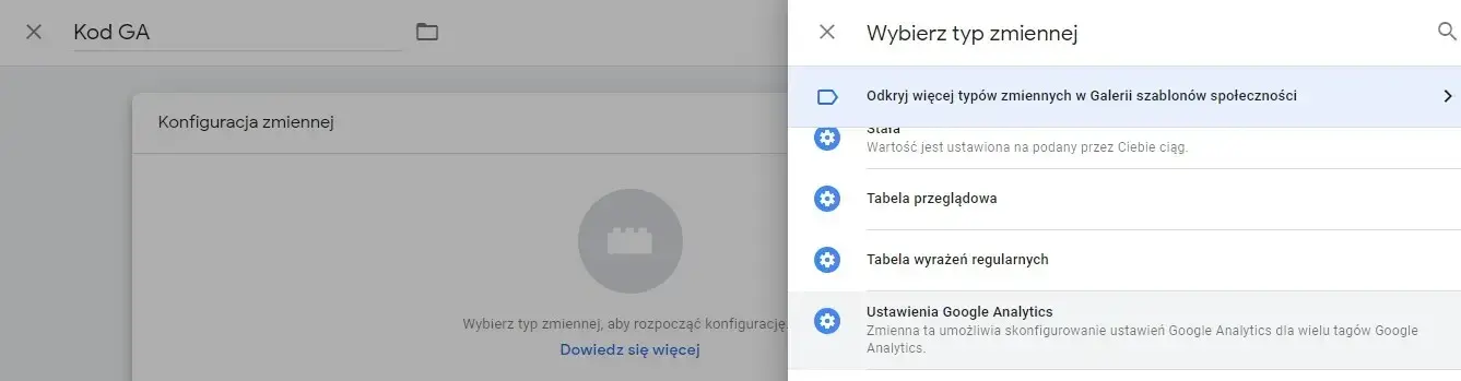 Wybierz typ zmiennej
