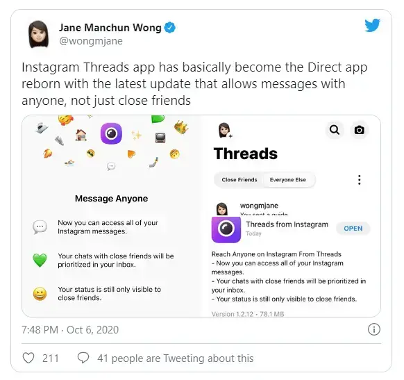 Instagram konfiguruje wiadomości
