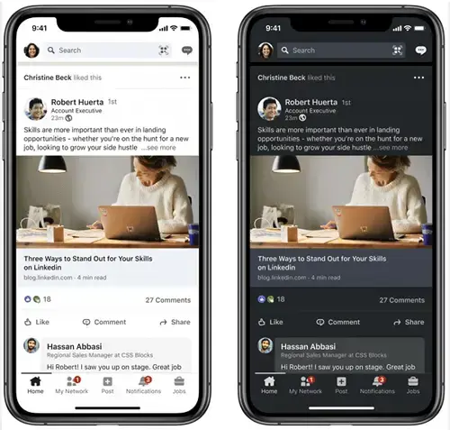 Tryb ciemny LinkedIn