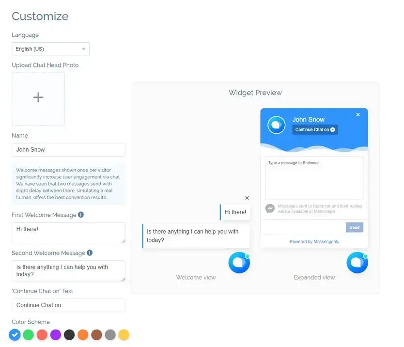personalizacja widgetu messenger