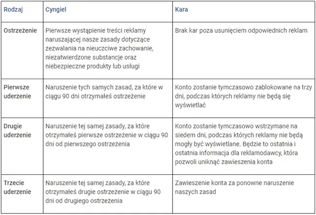 Ostrzeżenia i kary Google