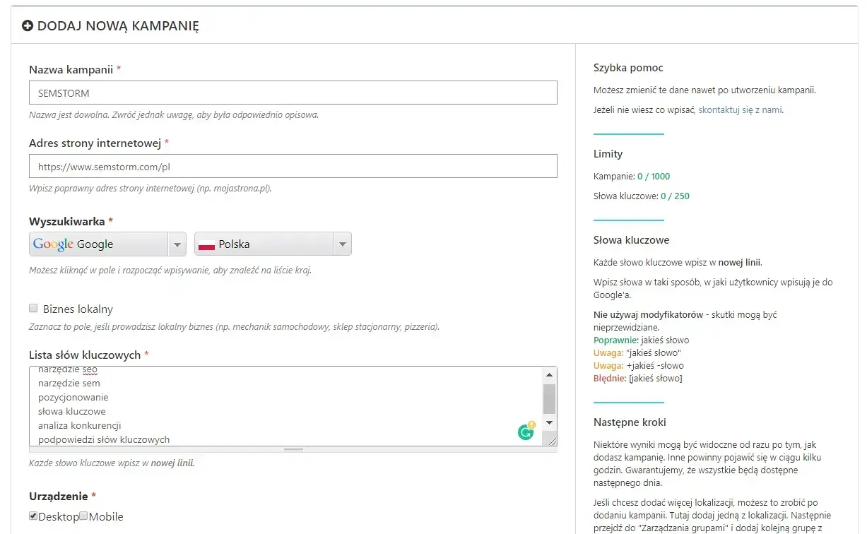 monitoring kampanii semstorm