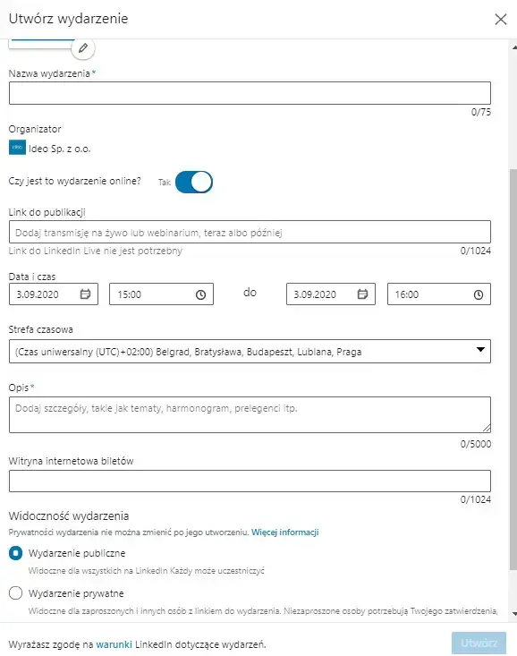 Tworzenie wydarzenia