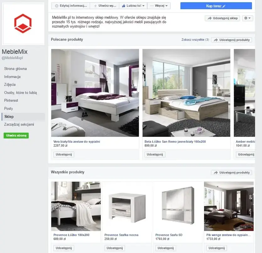 sklep na facebooku - przykład
