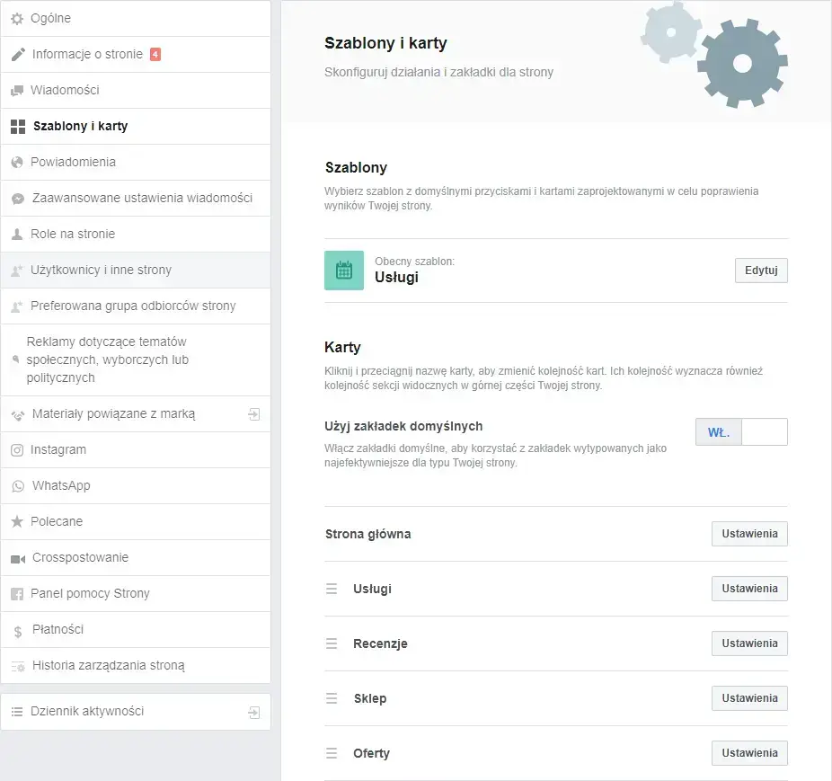 Szablony i karty na FB