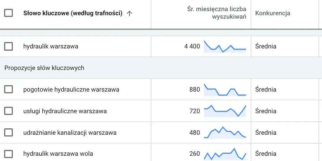 planer słów kluczowych
