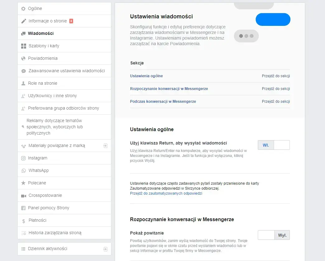 Ustawienia wiadomości na FB