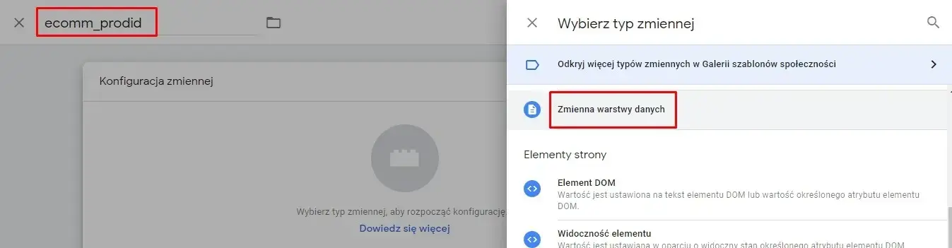 Zmienna warstwa danych