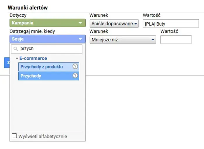 Warunki alertów dwa