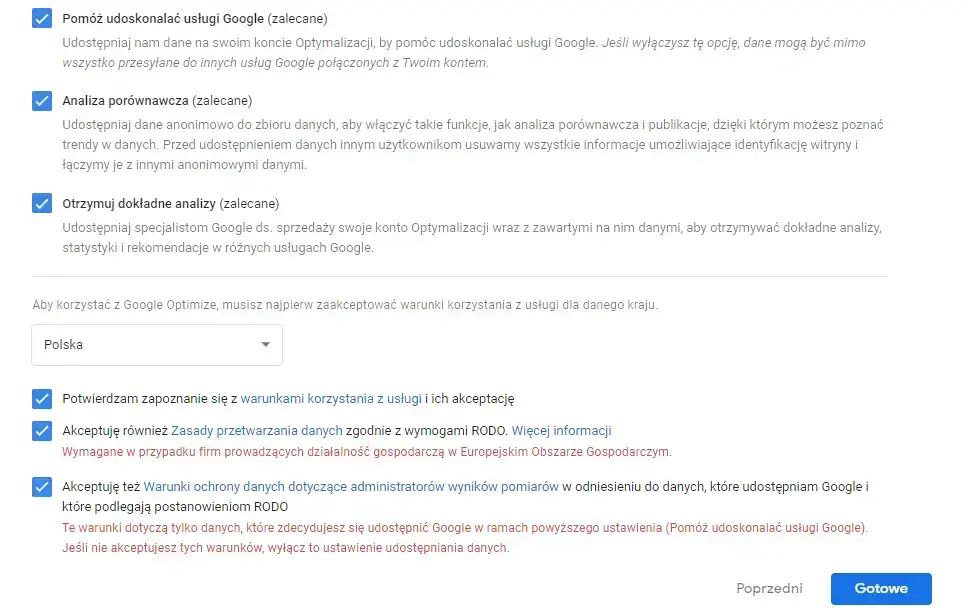 Konto Optimize zakładanie