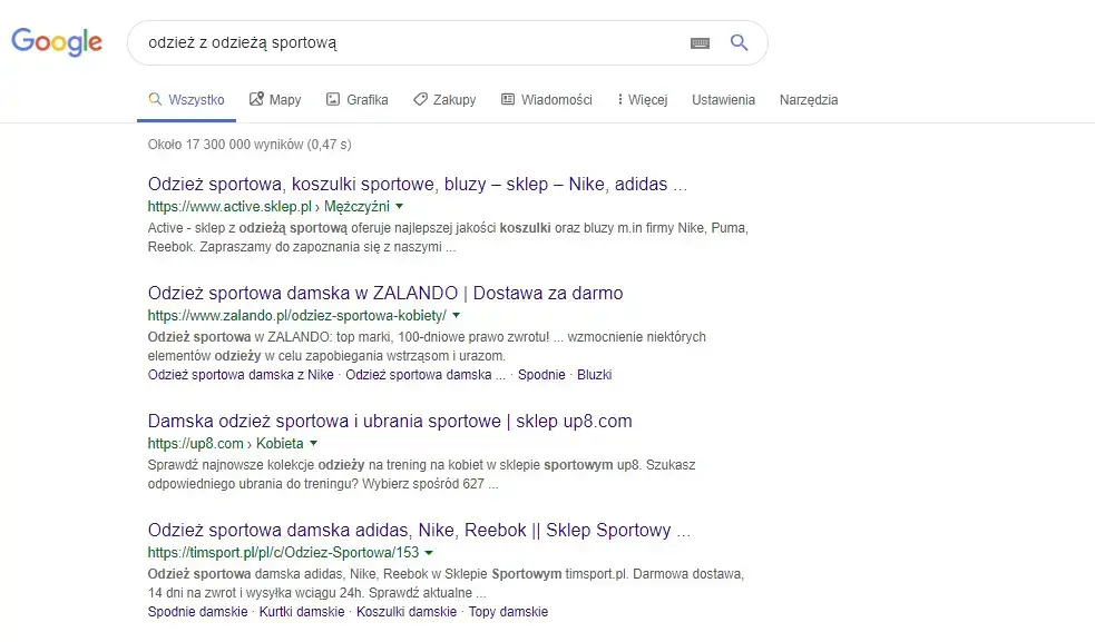 Wyniki wyszukiwania frazy odzież sportowa – pierwsze wyniki