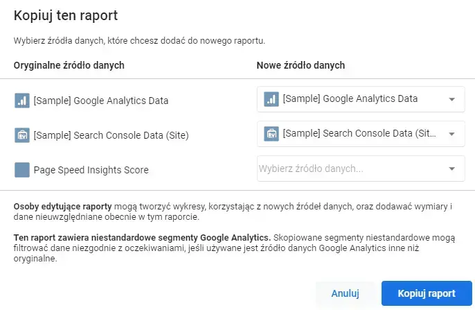 zrodlo danych google data studio