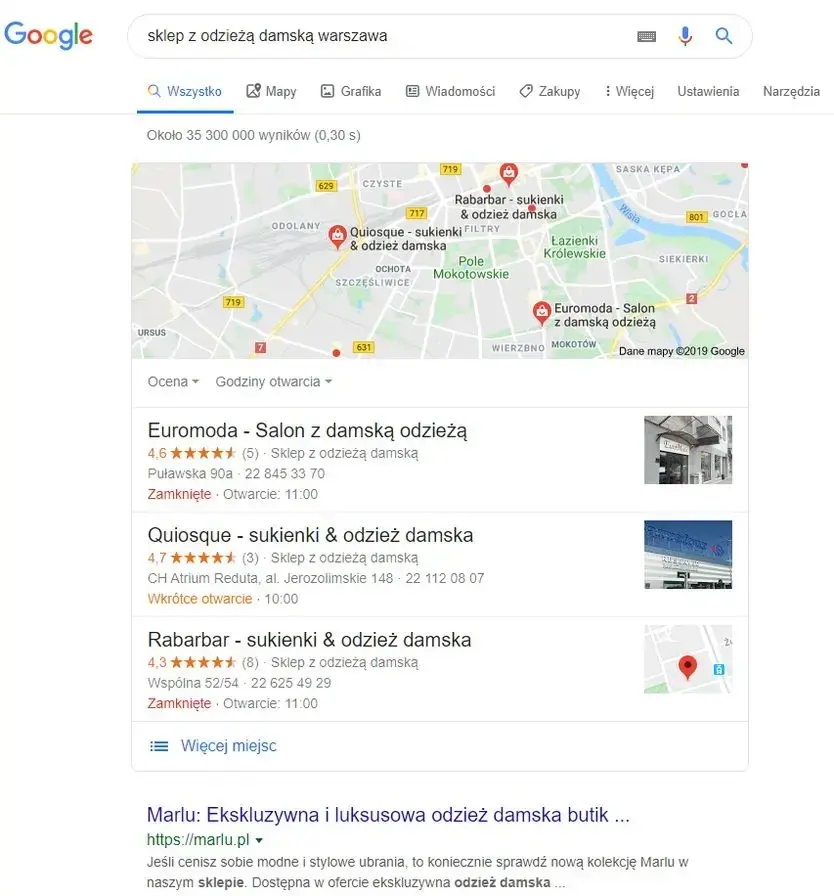 wyniki w google